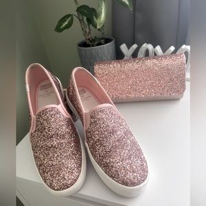 EUC 💗 Rose Gold Kate Spade Slip On Keds - Glitter Sneakers
